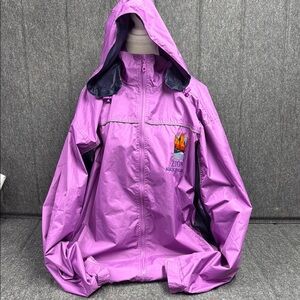 Purple Waterproof Raincoat with Hood and Graphic Detail